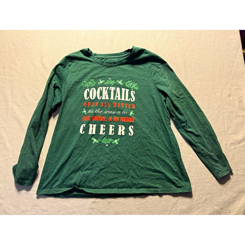 Sonoma Goods For Life Women’s XL Green Long Sleeve Crew Neck Cocktails Graphic